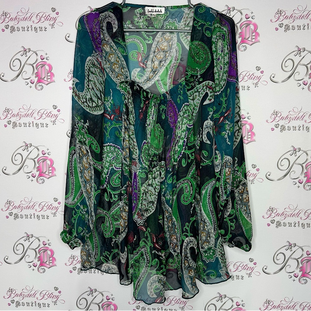 Lady Dutch high society top long sleeve mesh paisley boho bubble cuff sleeve